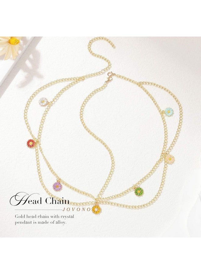 Jovono Boho Head Chain Gold Daisy Headpiece Flower Hair Chain Beach Costume Hair Accessories For Women And Girls - Image 2