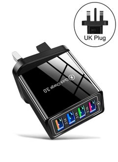 Portable Durable 10W 4 USB A Ports Wall Charger Adapter, 3.1A Fast Charge Ports, Travel Power Adapter Compatible with Samsung Huawei Apple Xiaomi and More (UK Black)