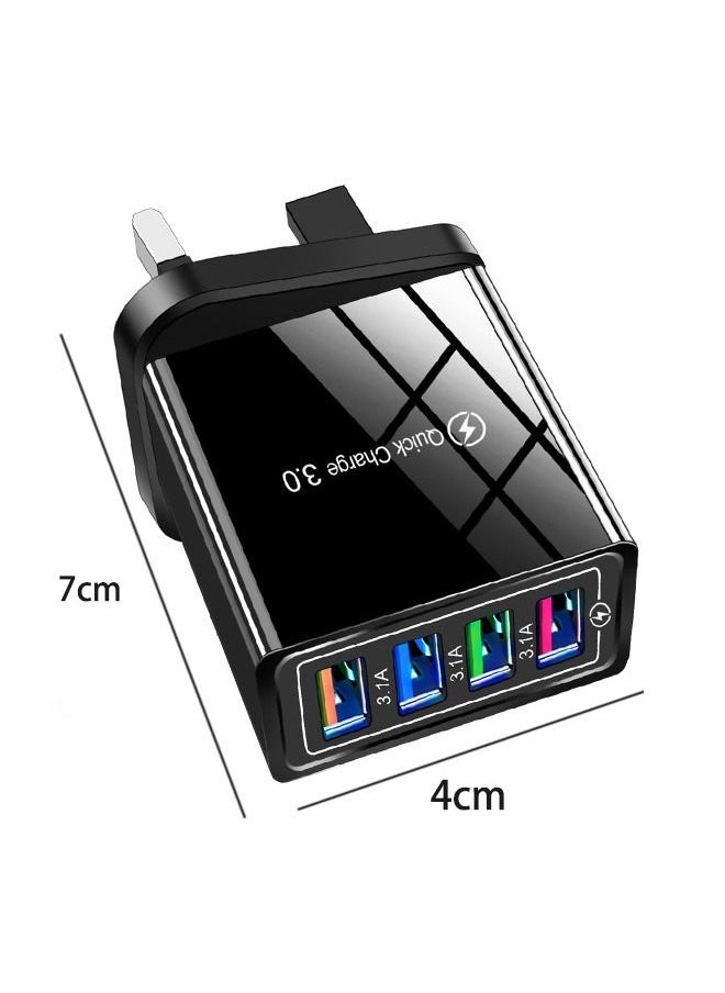 Ant - Portable Durable 10W 4 USB A Ports Wall Charger Adapter, 3.1A Fast Charge Ports, Travel Power Adapter Compatible with Samsung Huawei Apple Xiaomi and More (UK Black) - Image 1