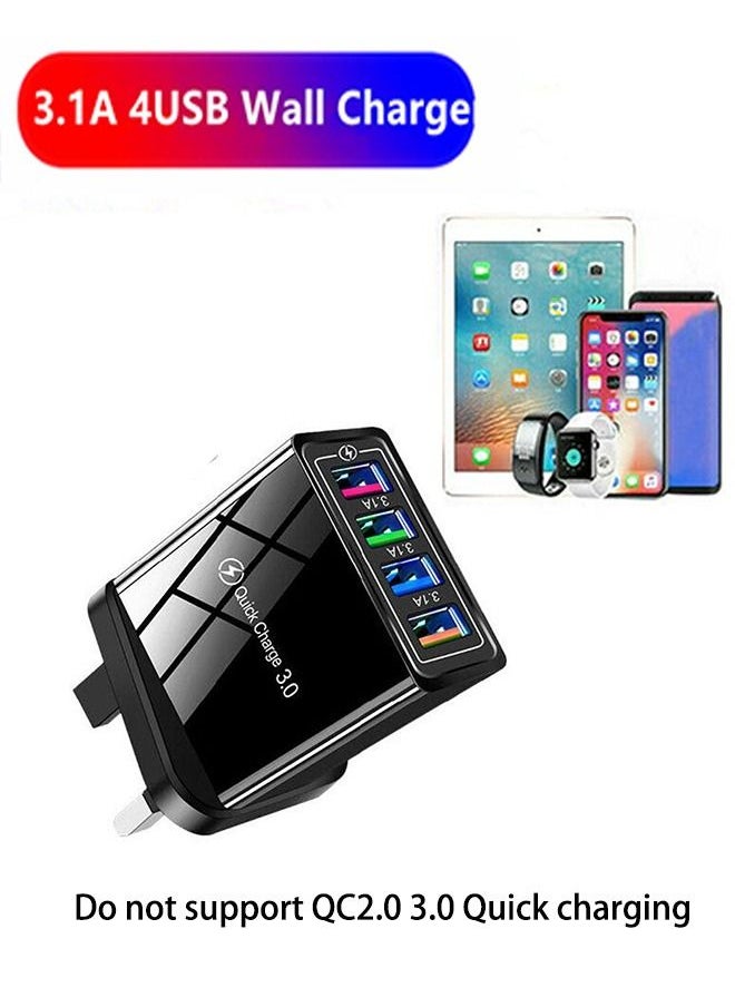 Ant - Portable Durable 10W 4 USB A Ports Wall Charger Adapter, 3.1A Fast Charge Ports, Travel Power Adapter Compatible with Samsung Huawei Apple Xiaomi and More (UK Black) - Image 1