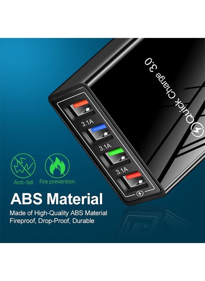 Ant - Portable Durable 10W 4 USB A Ports Wall Charger Adapter, 3.1A Fast Charge Ports, Travel Power Adapter Compatible with Samsung Huawei Apple Xiaomi and More (UK Black) - Image 1