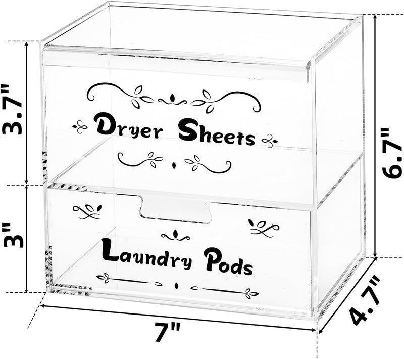 TPGP Noamus 2 Tiers Dryer Sheet Holder - Acrylic Storage Box with Drawer and Lid for Laundry Pods and Dryer Sheets - Image 2