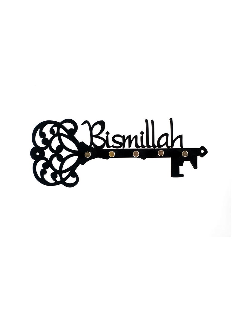 xozgdovg Entrance coat hook wrought iron shelf Bismillah letter wall storage rack/black