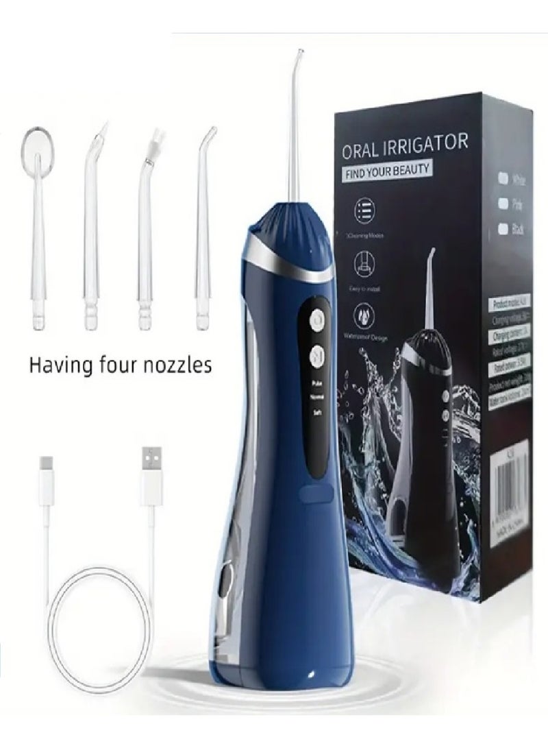 Portable Electric Water Flosser, Cordless, 4 Multi-Nozzles - 3 Cleaning Modes for a Beautiful Smile - Improved Water Flosser (Blue) - Image 3