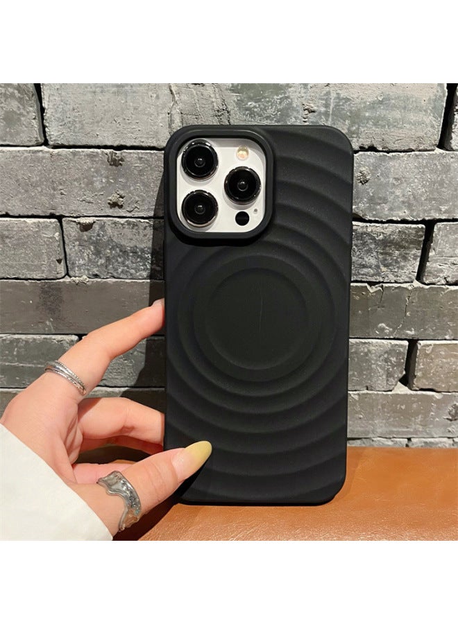 Sun Shell For Apple 16pro Magnetic Ring Ring Pattern Mobile Phone Case Iphone12/15 Solid Color Tpu Protective Cover