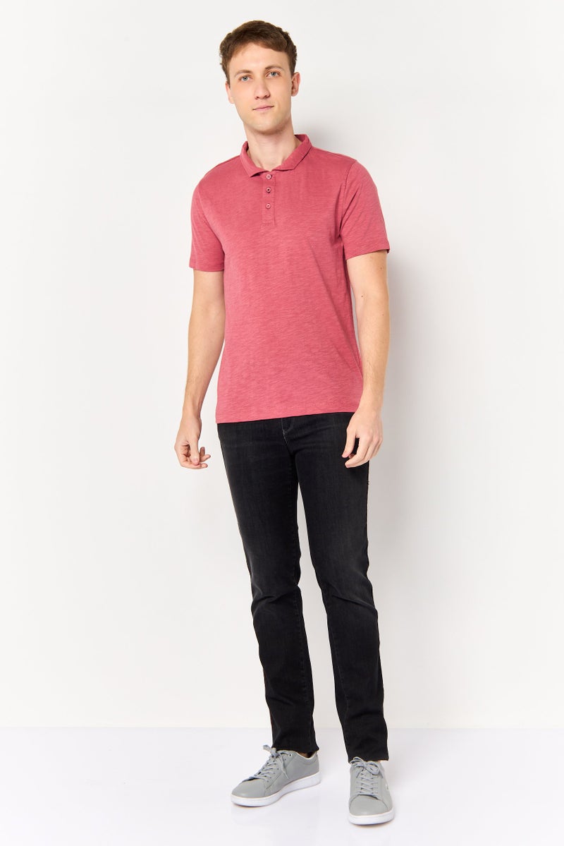 Project Essentials Men Regular Fit  Short Sleeve Plain Polo Shirt, Dusty Rose - Image 2