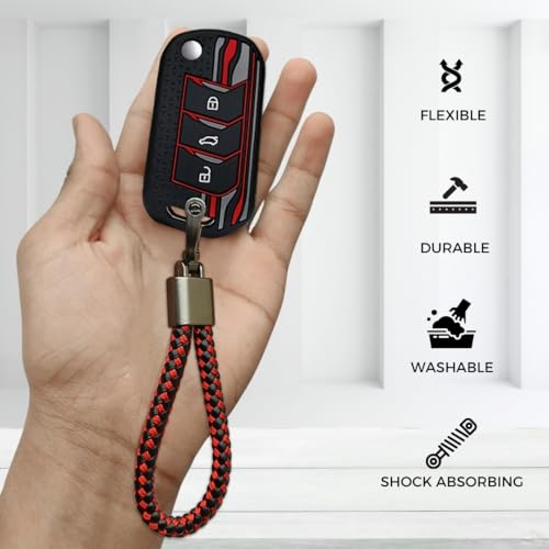 KEYCEPT Tristar Silicone Key Cover for Mahindra Scorpio N, 3XO, XUV 300, Marazzo, XUV 700, XUV 400, Bolero, Thar Roxx, TUV 300, EV 3 Button Flip Key Cover with Keychain. (Keychain 6, Black) - Image 5