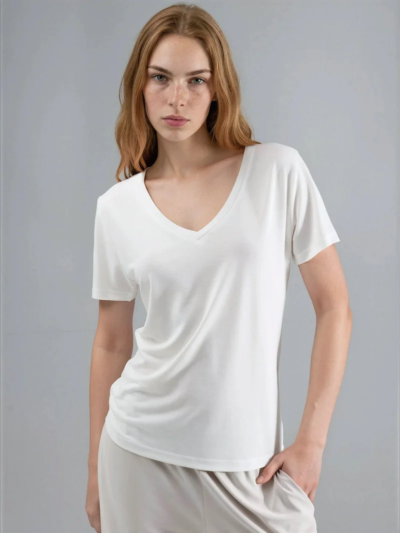 بوسيم BUSEM V-Neck Short Sleeve Modal Blouse