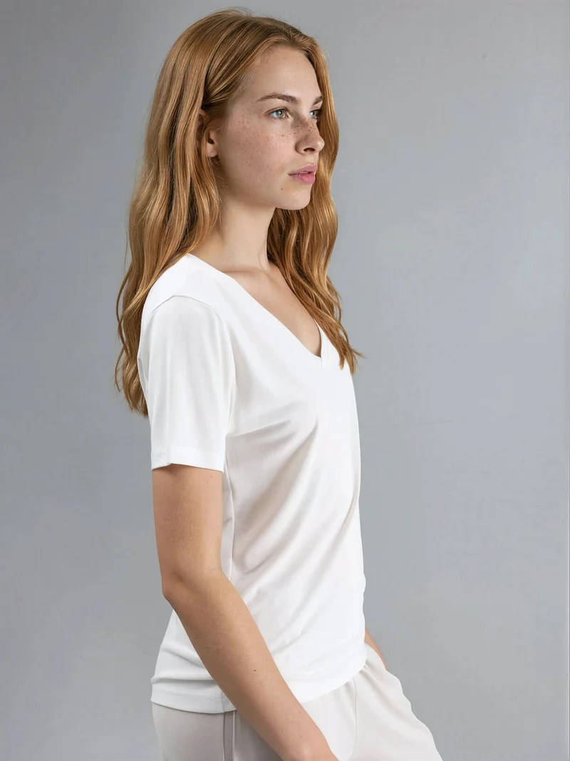 بوسيم BUSEM V-Neck Short Sleeve Modal Blouse