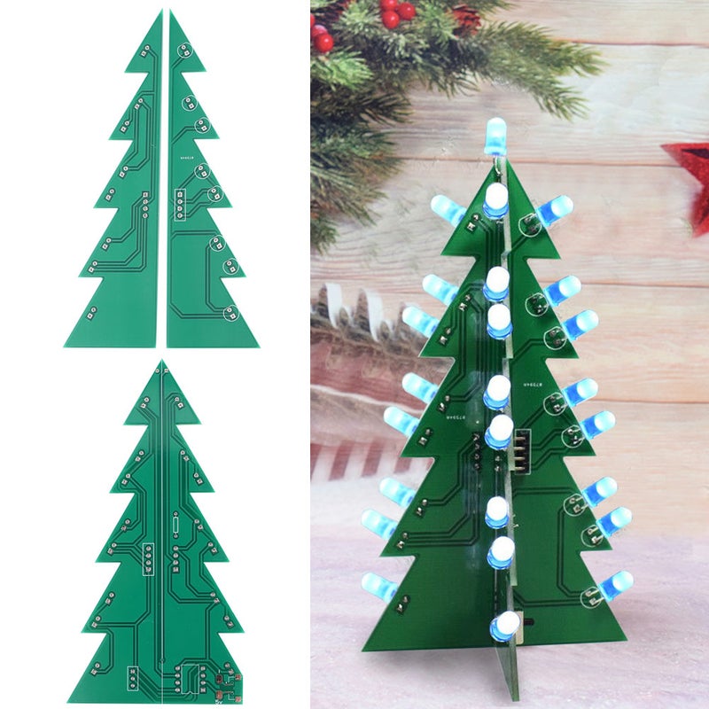 ديكور لوحة دائرة مطبوعة إلكترونية LED شجرة كريسماس تصنع بنفسك للزينة العيدية - أزرق - Image 2
