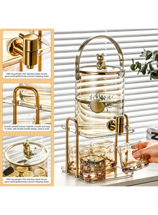 3.6L Glass Drink Dispenser with Stainless Steel Spigot and Stand, Beverage Container with 4 Glasses – Ideal for Lemonade, Iced Tea, Cold Water, Juice, and Party Use Gold - Image 3