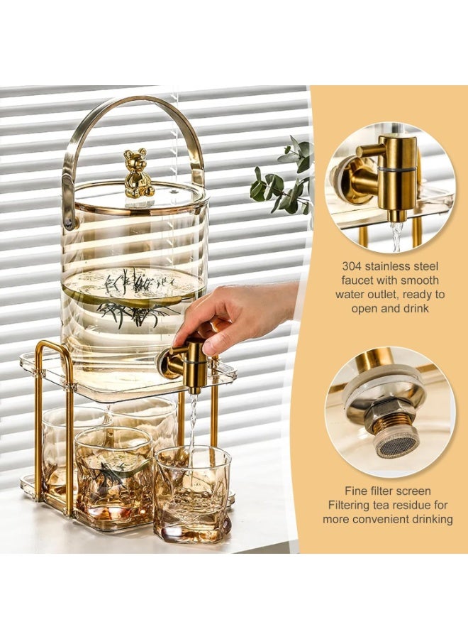 3.6L Glass Drink Dispenser with Stainless Steel Spigot and Stand, Beverage Container with 4 Glasses – Ideal for Lemonade, Iced Tea, Cold Water, Juice, and Party Use Gold - Image 5