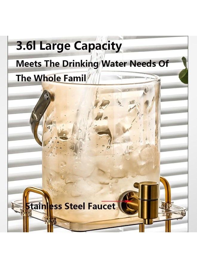 3.6L Glass Drink Dispenser with Stainless Steel Spigot and Stand, Beverage Container with 4 Glasses – Ideal for Lemonade, Iced Tea, Cold Water, Juice, and Party Use Gold - Image 2