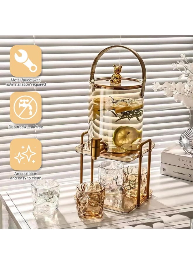 3.6L Glass Drink Dispenser with Stainless Steel Spigot and Stand, Beverage Container with 4 Glasses – Ideal for Lemonade, Iced Tea, Cold Water, Juice, and Party Use Gold - Image 4