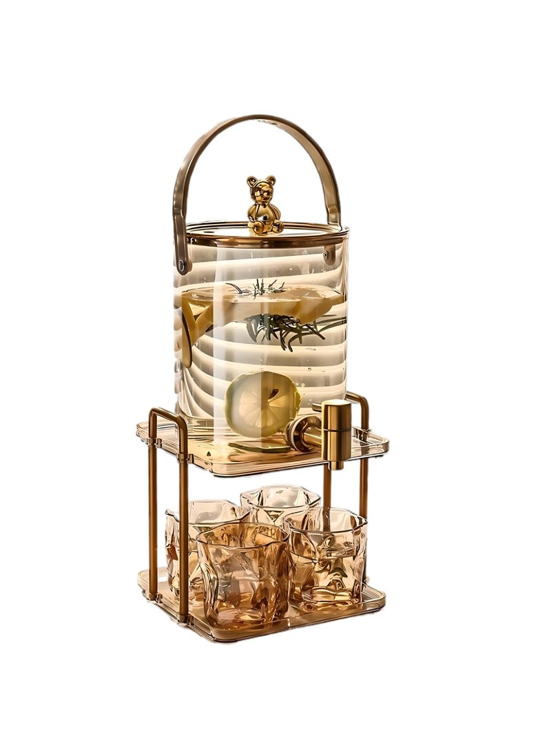 3.6L Glass Drink Dispenser with Stainless Steel Spigot and Stand, Beverage Container with 4 Glasses – Ideal for Lemonade, Iced Tea, Cold Water, Juice, and Party Use Gold - Image 1