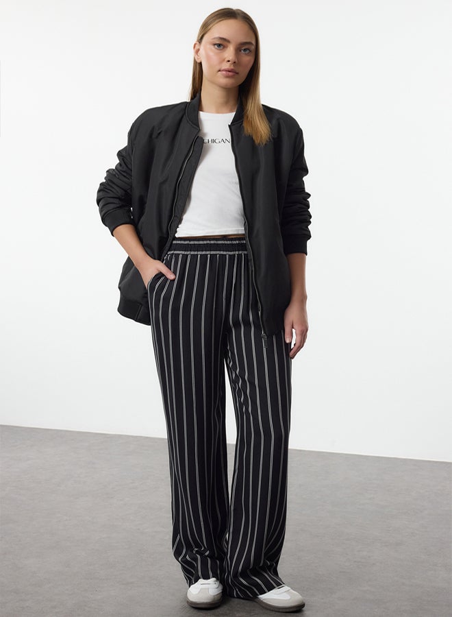 trendyol Black Relaxed Cut Striped Wide Leg Woven Trousers - Image 3