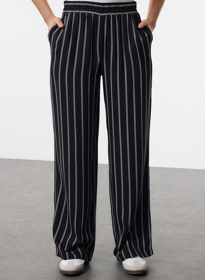 trendyol Black Relaxed Cut Striped Wide Leg Woven Trousers - Image 5