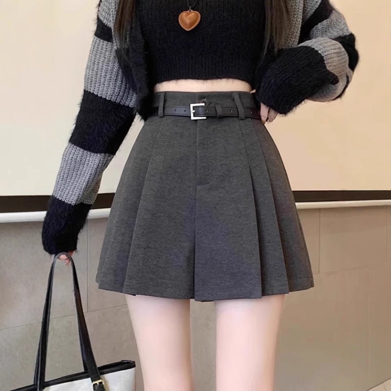 Brown Pleated Woolen Shorts Women'S Outer Wear High Waist Slimming A- Shaped Wide Leg Casual Boots Pantsuit - Image 4