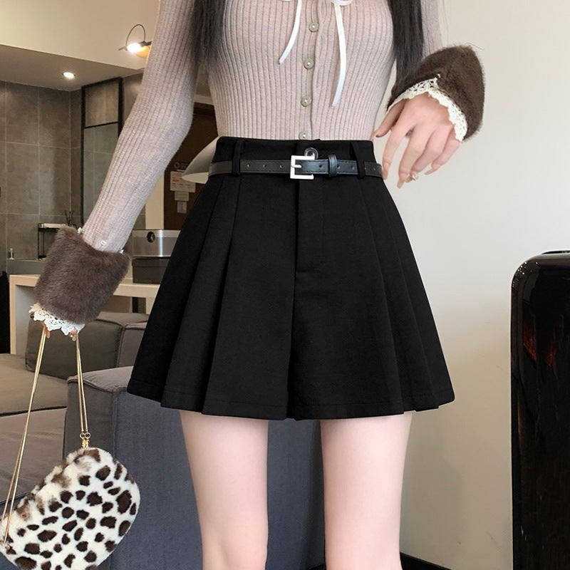 Brown Pleated Woolen Shorts Women'S Outer Wear High Waist Slimming A- Shaped Wide Leg Casual Boots Pantsuit - Image 1