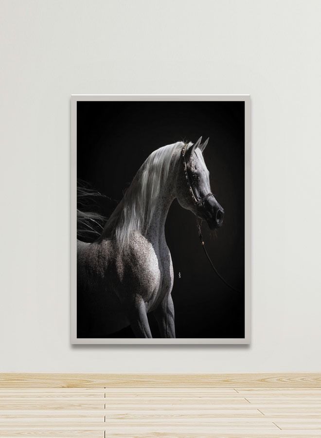 ماركتنا لوحة جدارية قماشية فنية لتزيين الحائط بتصميم حصان مع برواز فضي مجوف مقاس 120x80سم قطعة واحدة - Image 1