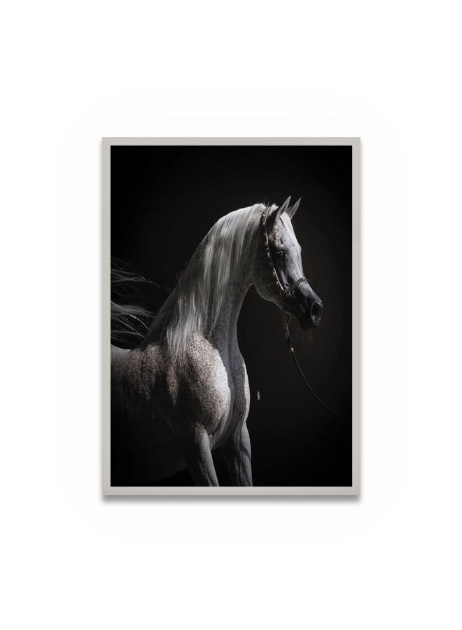 ماركتنا لوحة جدارية قماشية فنية لتزيين الحائط بتصميم حصان مع برواز فضي مجوف مقاس 120x80سم قطعة واحدة - Image 2