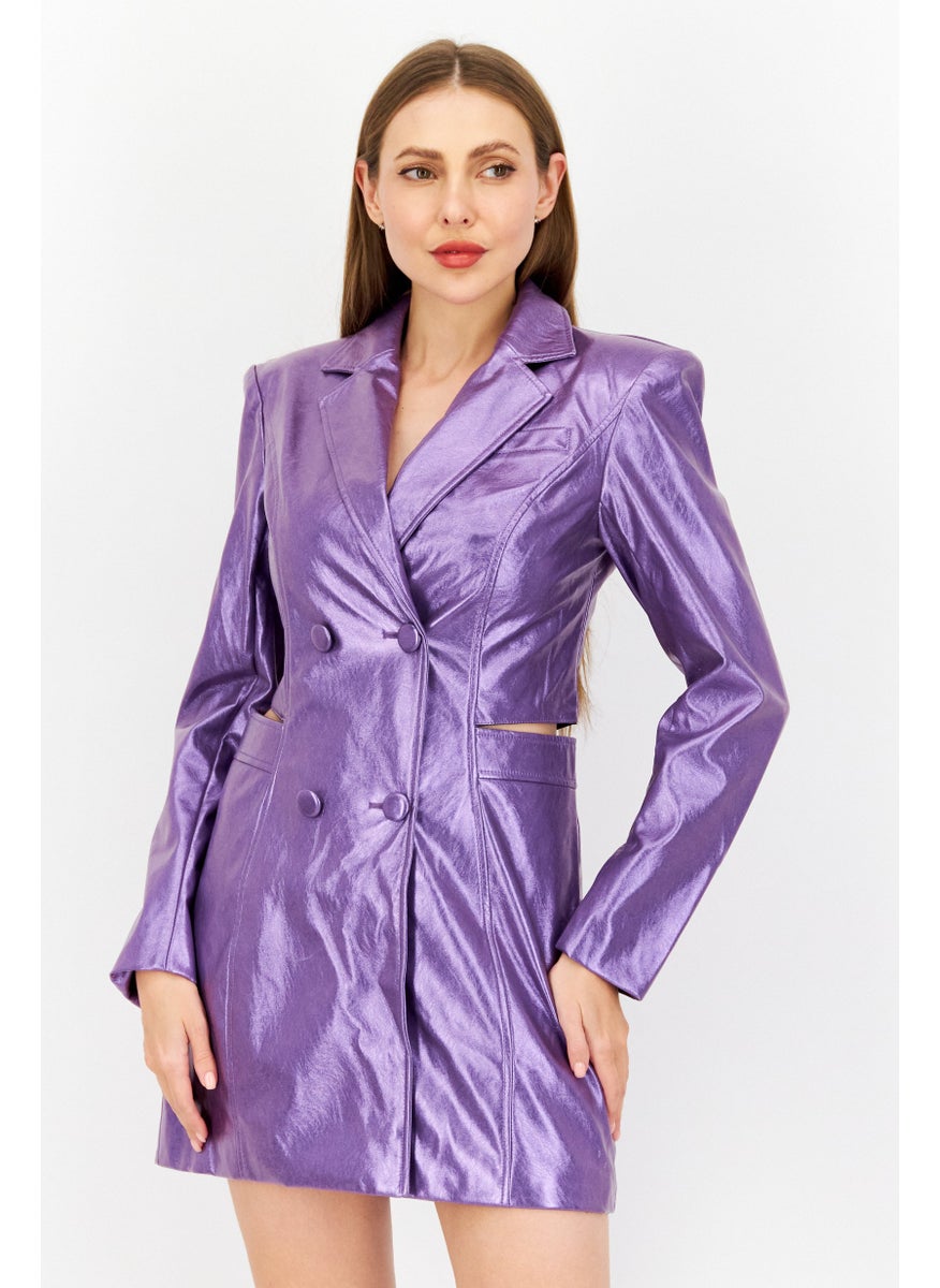 RIVER ISLAND Women Solid Cut Out Blazer Mini Dress, Purple  - Image 1