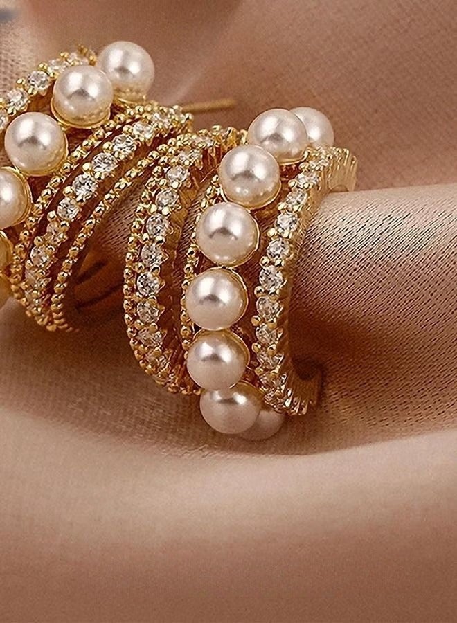 أقراط اللؤلؤ هوب Ins الفاخرة الأنيقة الماس الأذن ترصيع S925 إبرة فضية للنساء الفتيات الذهب - Image 5