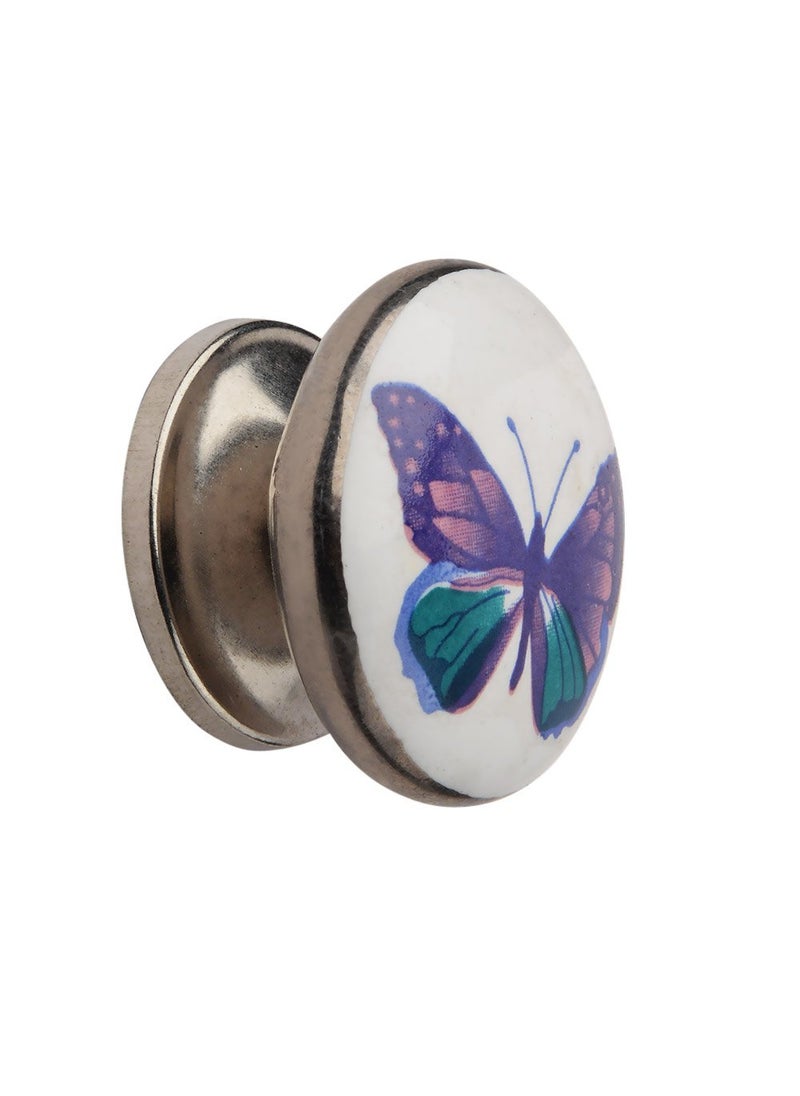 HOBKNOBS - Hobknobs Ceramic Butterfly Print Knobs Featuring NickelPlated finish and vibrant Green Blue Gemini colors perfect for cabinets drawers wardrobes and kids room Stylish durable Pack of 1 - Image 1