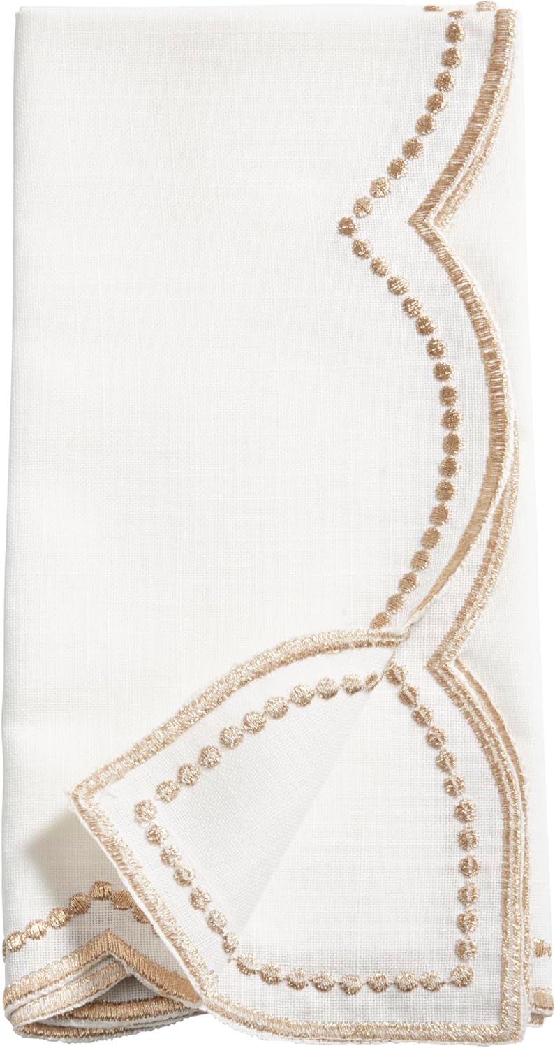 Saro Lifestyle Embroidered Polka Dot Napkin wScallop Edge Set of 4 - Image 2