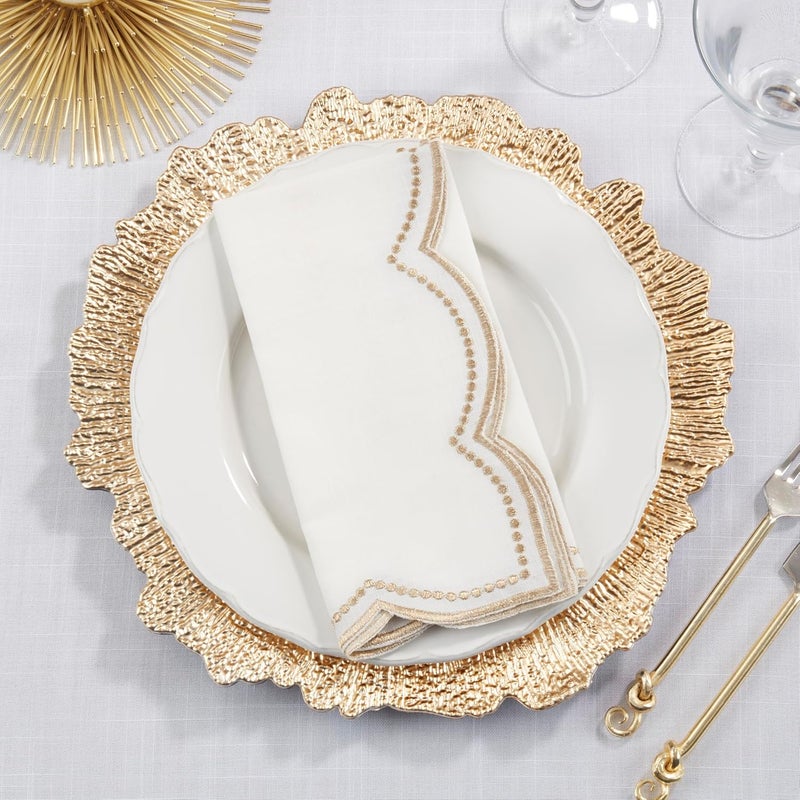 Saro Lifestyle Embroidered Polka Dot Napkin wScallop Edge Set of 4 - Image 4