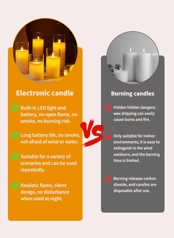 Flickering Flame LED Candles Warm Romantic Tea Light Candle Elegant Pillar Candle Electronic Fake Candle with Button Cell & Realistic Wick Flameless Candle Set for Cozy Atmosphere - Image 3