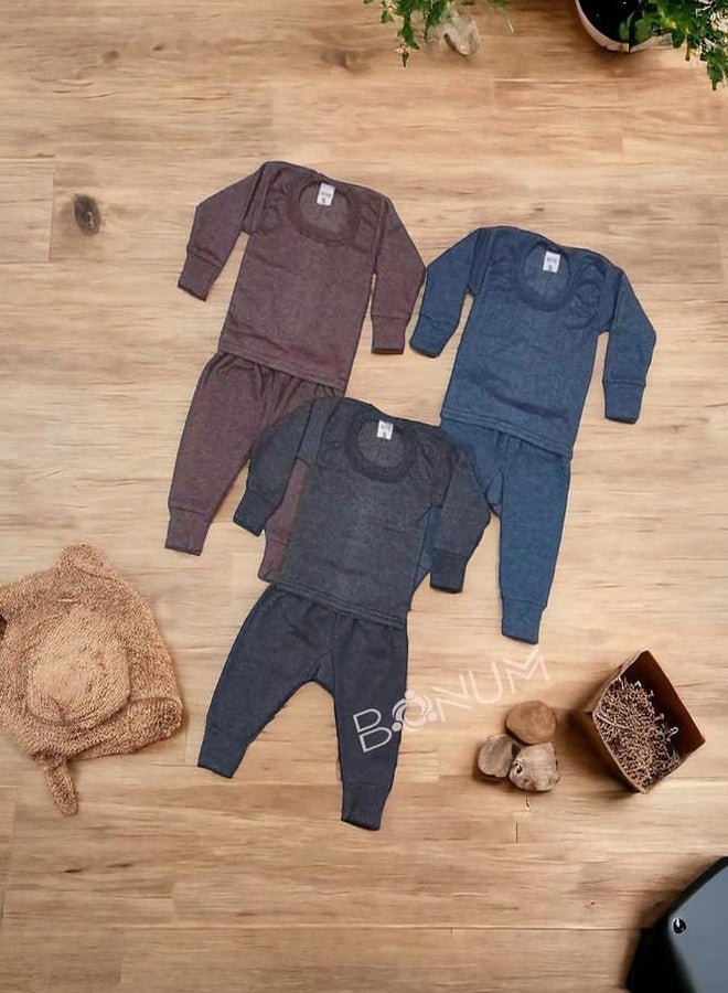 BONUM New Latest Winter Wear Thermal Innerwear Top & Full Pant Woolen Warmer Combo Set for Girls Boys, Kids Unisex Body Warmer Thermal (Set of 3) - Image 2