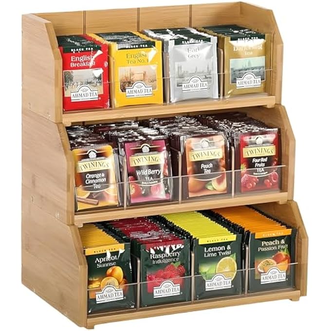 HIKKY 3Layer Stackable Bamboo Tea Bag Organizer Storage Holder For Tea Bags Wood Tea Box Containers For Cabinet Countertop Office - Image 1