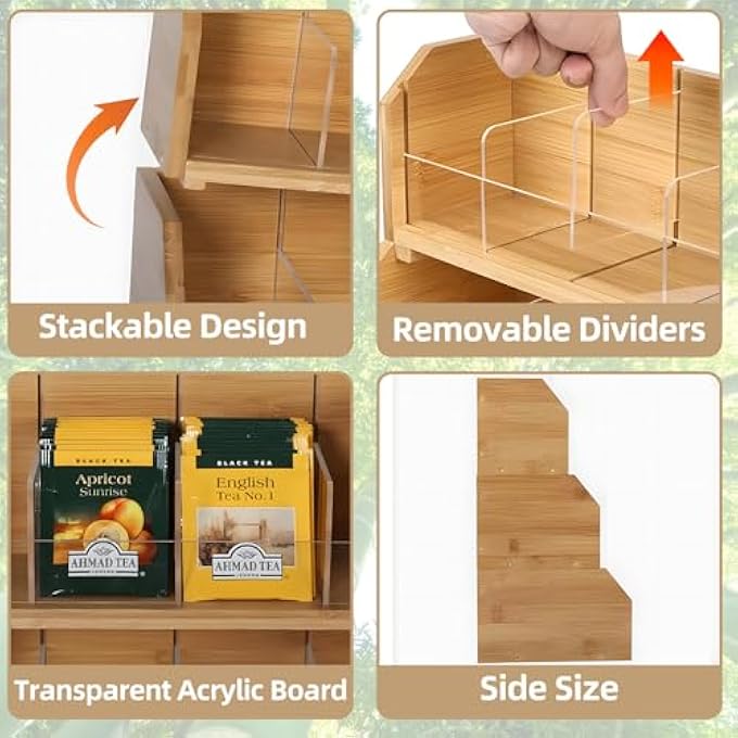 HIKKY 3Layer Stackable Bamboo Tea Bag Organizer Storage Holder For Tea Bags Wood Tea Box Containers For Cabinet Countertop Office - Image 4