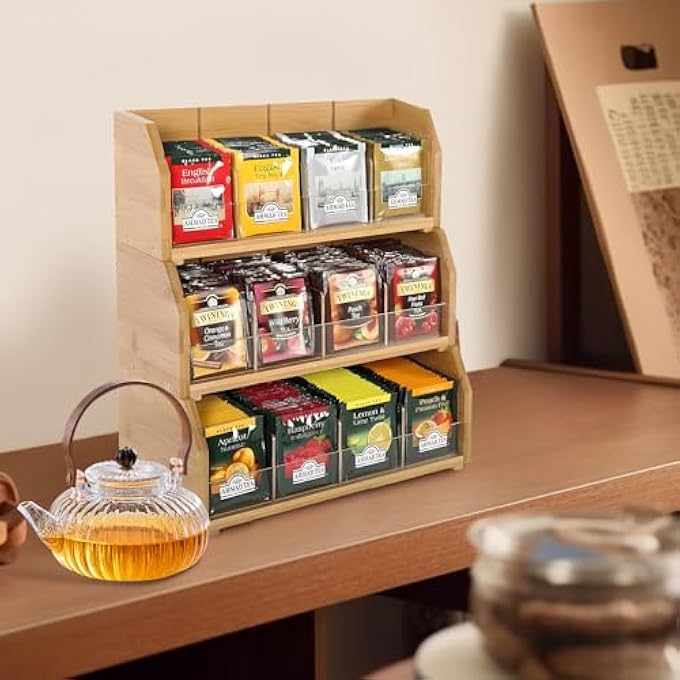 HIKKY 3Layer Stackable Bamboo Tea Bag Organizer Storage Holder For Tea Bags Wood Tea Box Containers For Cabinet Countertop Office - Image 3
