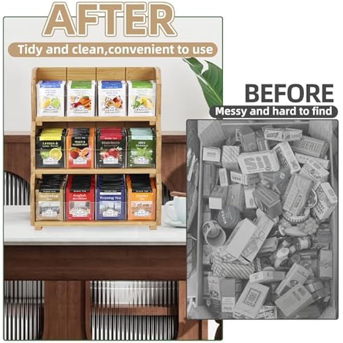 HIKKY 3Layer Stackable Bamboo Tea Bag Organizer Storage Holder For Tea Bags Wood Tea Box Containers For Cabinet Countertop Office - Image 5