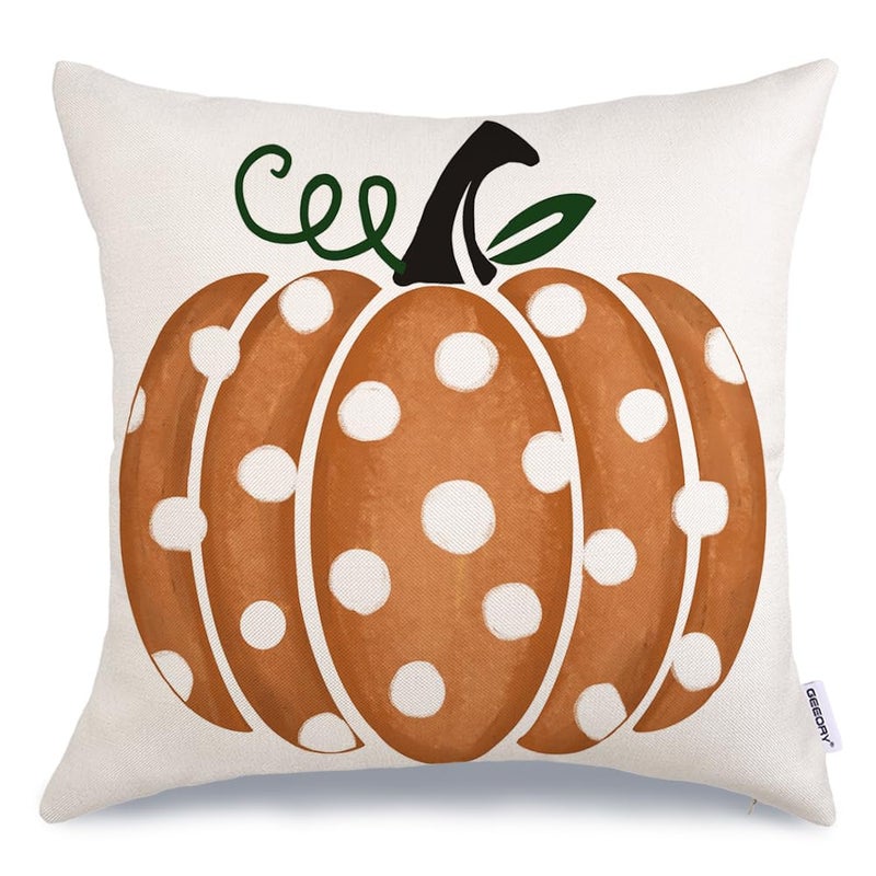 GEEORY Fall Pillow Covers 18x18 Inch Polka Dots Pumpkin Throw Pillows for Thanksgiving Decorations Party Couch Sofa