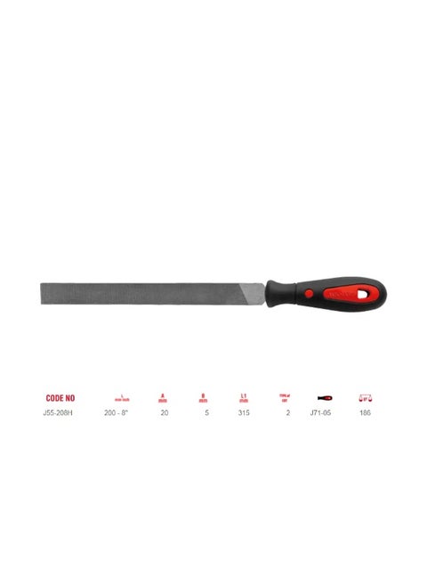 Ceta form Flat Hand File with Soft Grip Handle, (Second Cut) Double Cut Surfaces - Length 200mm. - 8"