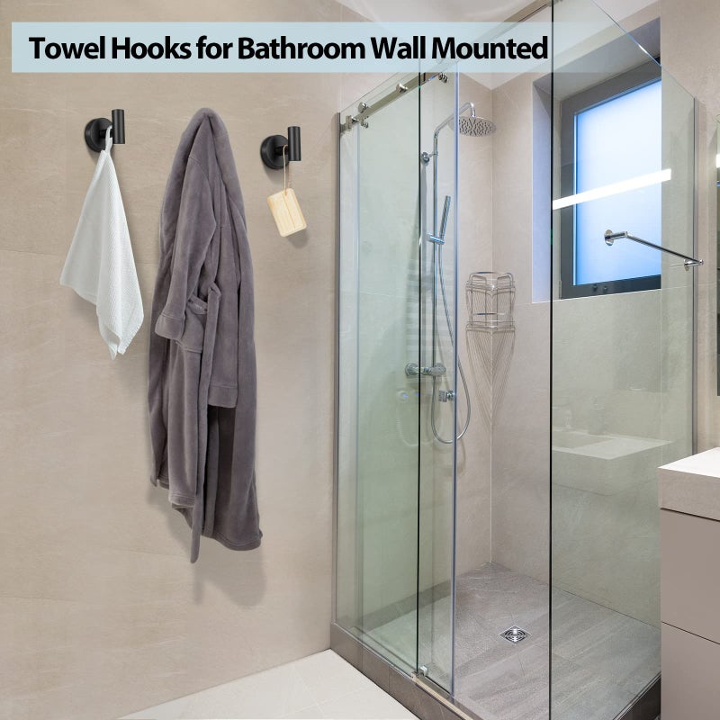 Kruodop Towel Hooks for Bathroom,4 Packs Wall Mount Towel Holder,Black Matte Wall Robe Hook,Stainless Steel Heavy Duty Door Hanger Towel Hook for Kitchen, Bedroom,Hotel,Pool,Coats - Black - Image 5