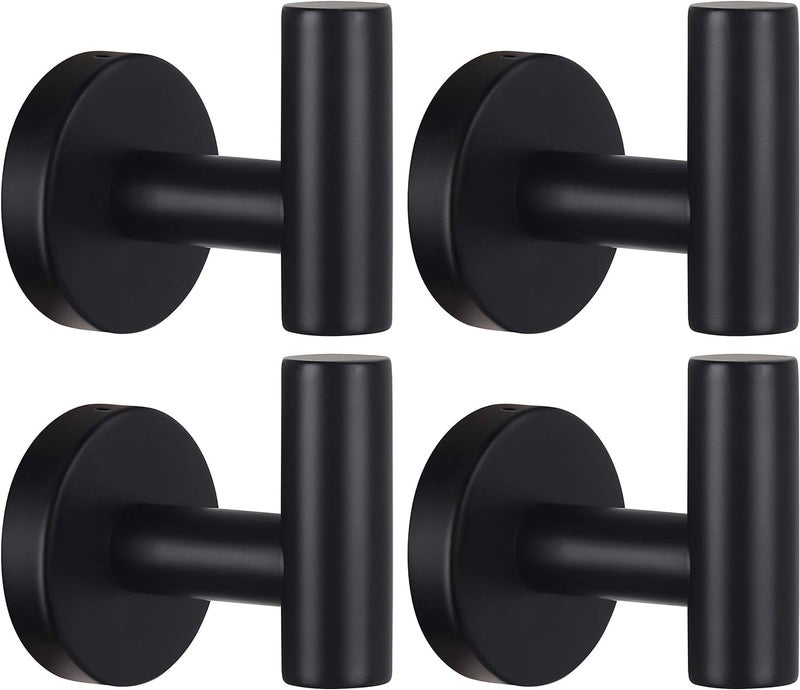 Kruodop Towel Hooks for Bathroom,4 Packs Wall Mount Towel Holder,Black Matte Wall Robe Hook,Stainless Steel Heavy Duty Door Hanger Towel Hook for Kitchen, Bedroom,Hotel,Pool,Coats - Black - Image 1