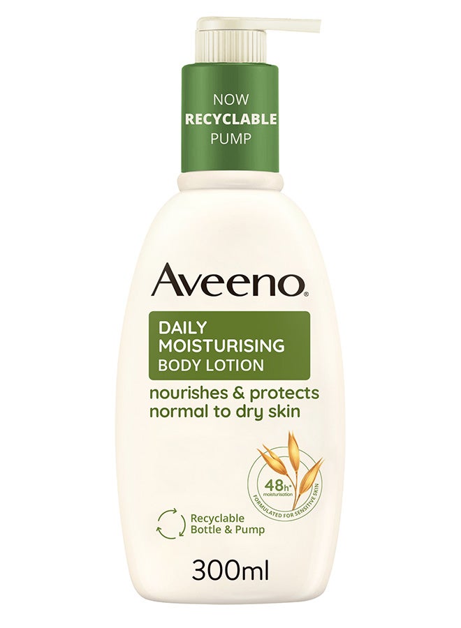 Aveeno Daily Moisturising Body Lotion, With Soothing Oats & Rich Emollients, Suitable For Sensitive Skin, Nourishes and Protects Skin, Fragrance Free, 300ml - Image 1