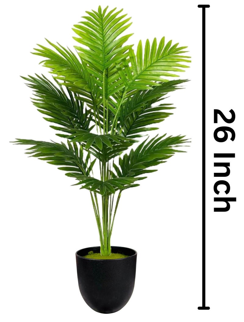 Dekorly Plastic Artificial Palm Plants Leaves Faux Turtle Leaf Fake Monstera Tropical Large Palm Tree Leaves Outdoor Leaf Decorations | 26Inch Plants with Blackpot (Areca Plant) - Image 3