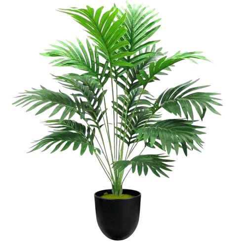 Dekorly Plastic Artificial Palm Plants Leaves Faux Turtle Leaf Fake Monstera Tropical Large Palm Tree Leaves Outdoor Leaf Decorations | 26Inch Plants with Blackpot (Areca Plant) - Image 1