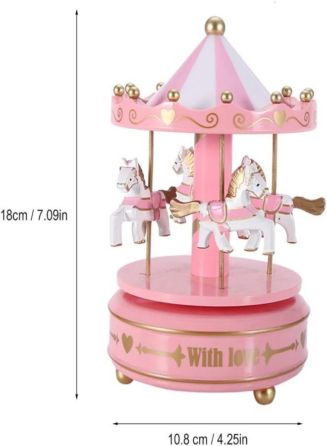 Jamboree!!! Carousel Music Box with Horses - Vintage Rotating Merry-Go-Round, Handcrafted Musical Toy for Girls, Birthday with Love Design (Pink) - Image 2