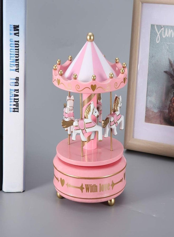 Jamboree!!! Carousel Music Box with Horses - Vintage Rotating Merry-Go-Round, Handcrafted Musical Toy for Girls, Birthday with Love Design (Pink) - Image 5