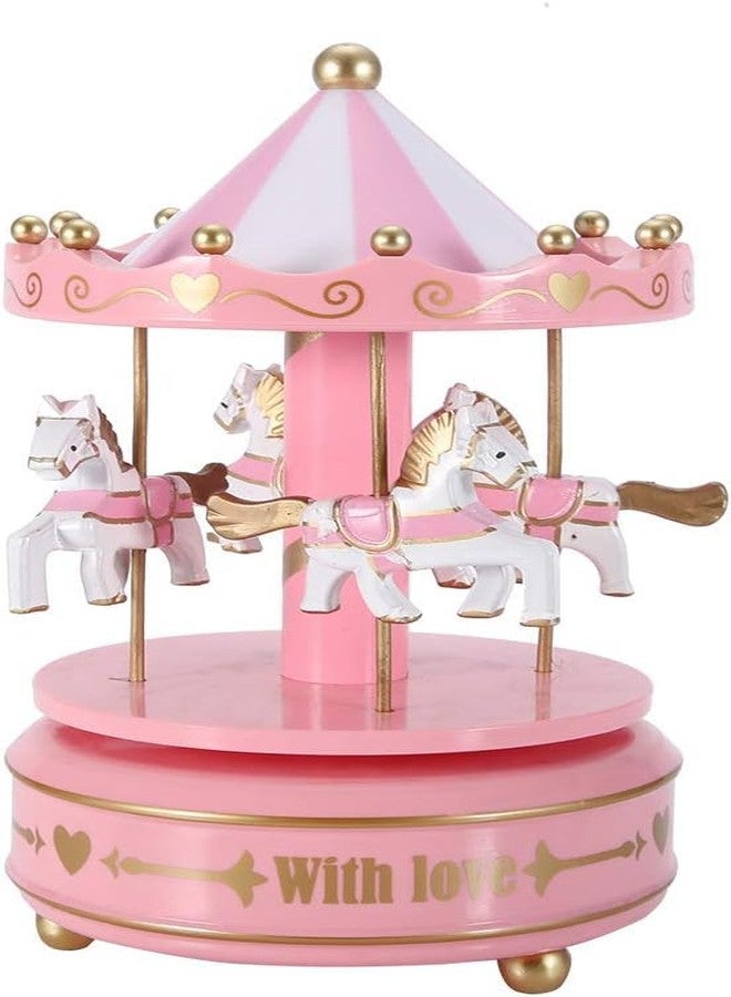 Jamboree!!! Carousel Music Box with Horses - Vintage Rotating Merry-Go-Round, Handcrafted Musical Toy for Girls, Birthday with Love Design (Pink) - Image 1