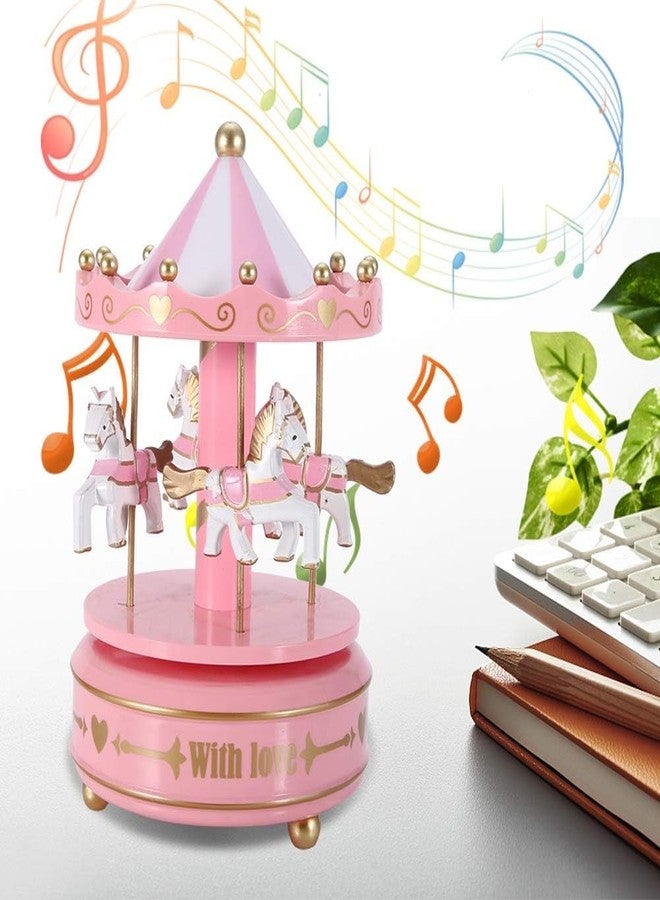 Jamboree!!! Carousel Music Box with Horses - Vintage Rotating Merry-Go-Round, Handcrafted Musical Toy for Girls, Birthday with Love Design (Pink) - Image 3