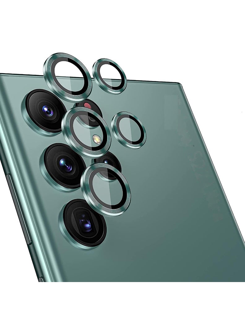 Theodor S23 Ultra 5 Pcs Camera Lens Protector With 9H Tempered HD Glass Camera Cover Anti Scratch Aluminum Alloy Camera Ring, Green - Image 1