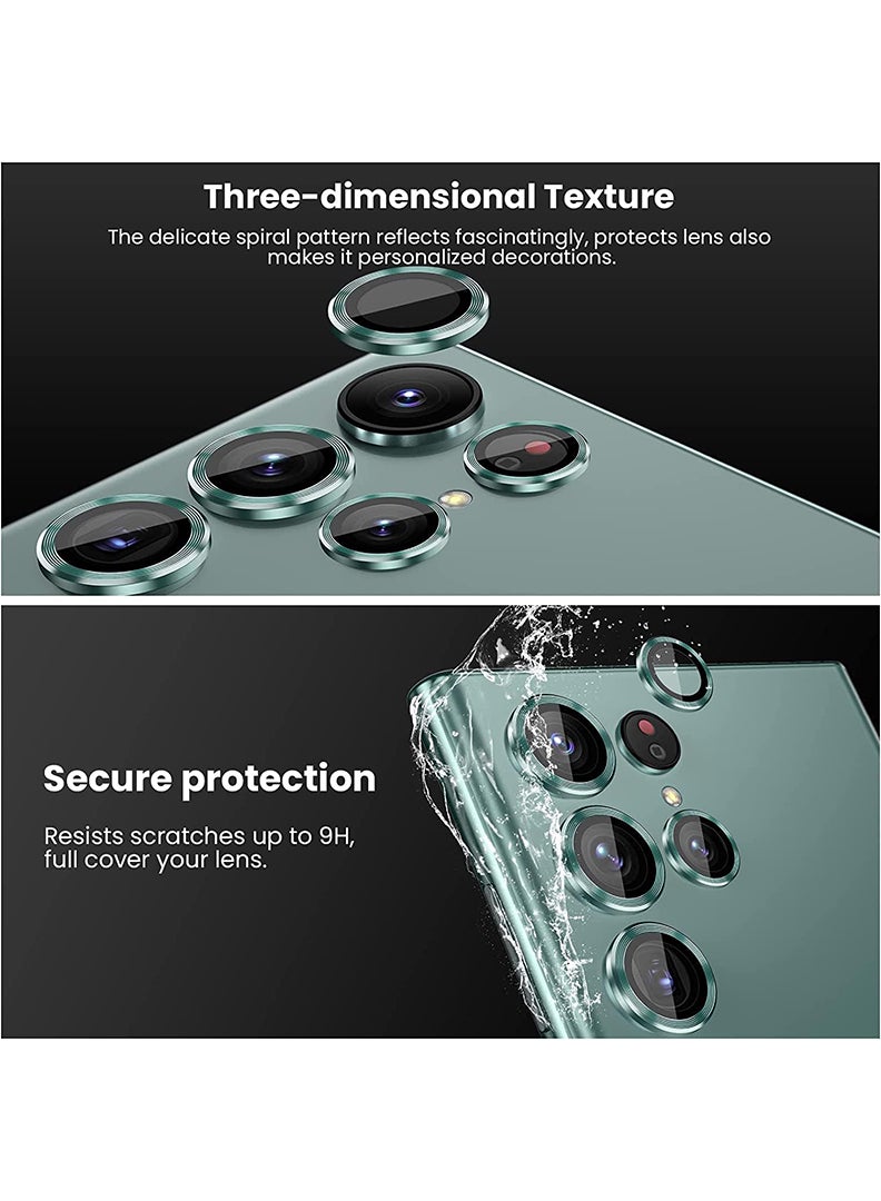 Theodor S23 Ultra 5 Pcs Camera Lens Protector With 9H Tempered HD Glass Camera Cover Anti Scratch Aluminum Alloy Camera Ring, Green - Image 3