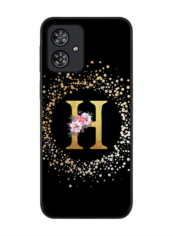 Stylizedd Rugged Black Case for Motorola Moto G54 / Motorola Moto G54 Power / Motorola Moto G64 5G,Custom Monogram Initial Letter Floral Alphabet - H (Black) - Image 1
